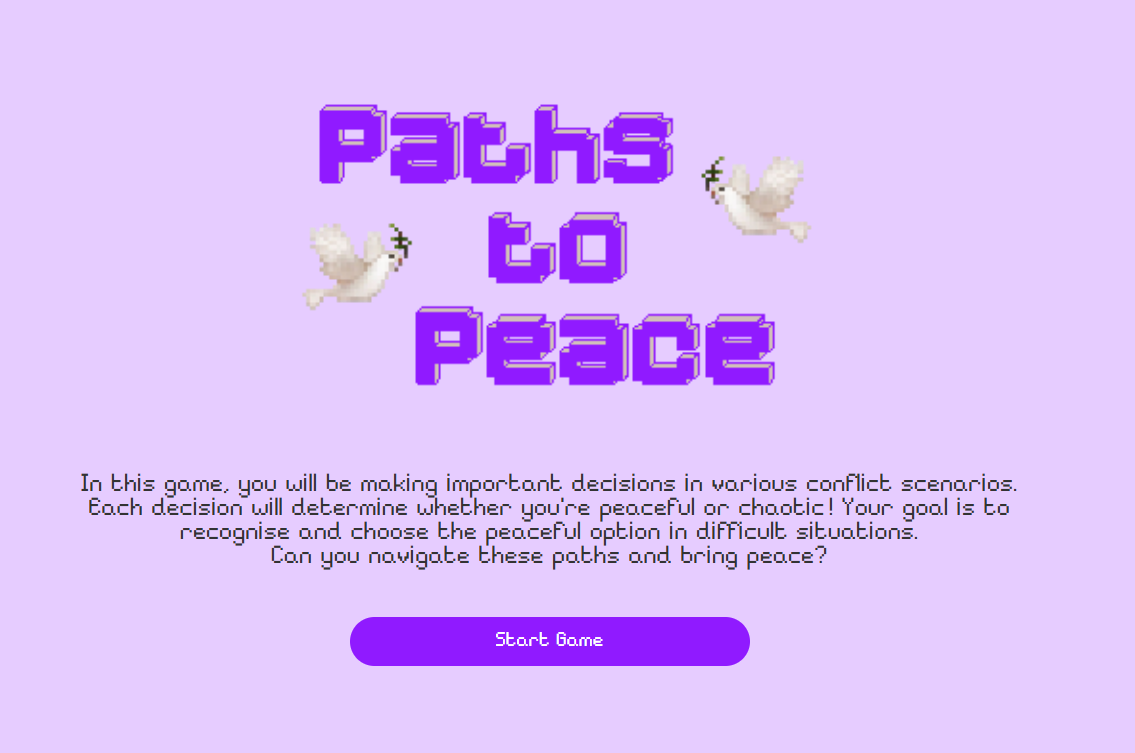 A screenshot of the title screen from the game Paths to Peace